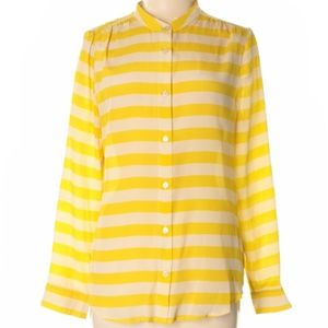 Pim + Larkin 100% Silk Striped Yellow Button Down